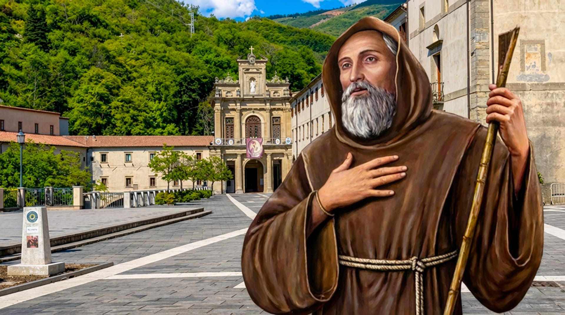 San Francesco di Paola, raffigurazione davanti al suo Santuario a Paola (CS)