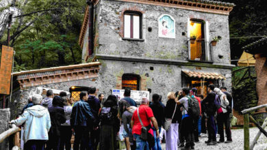 Antico Mulino delle Fate di Lamezia Terme con la ruota in pietra e il torrente Canne sullo sfondo