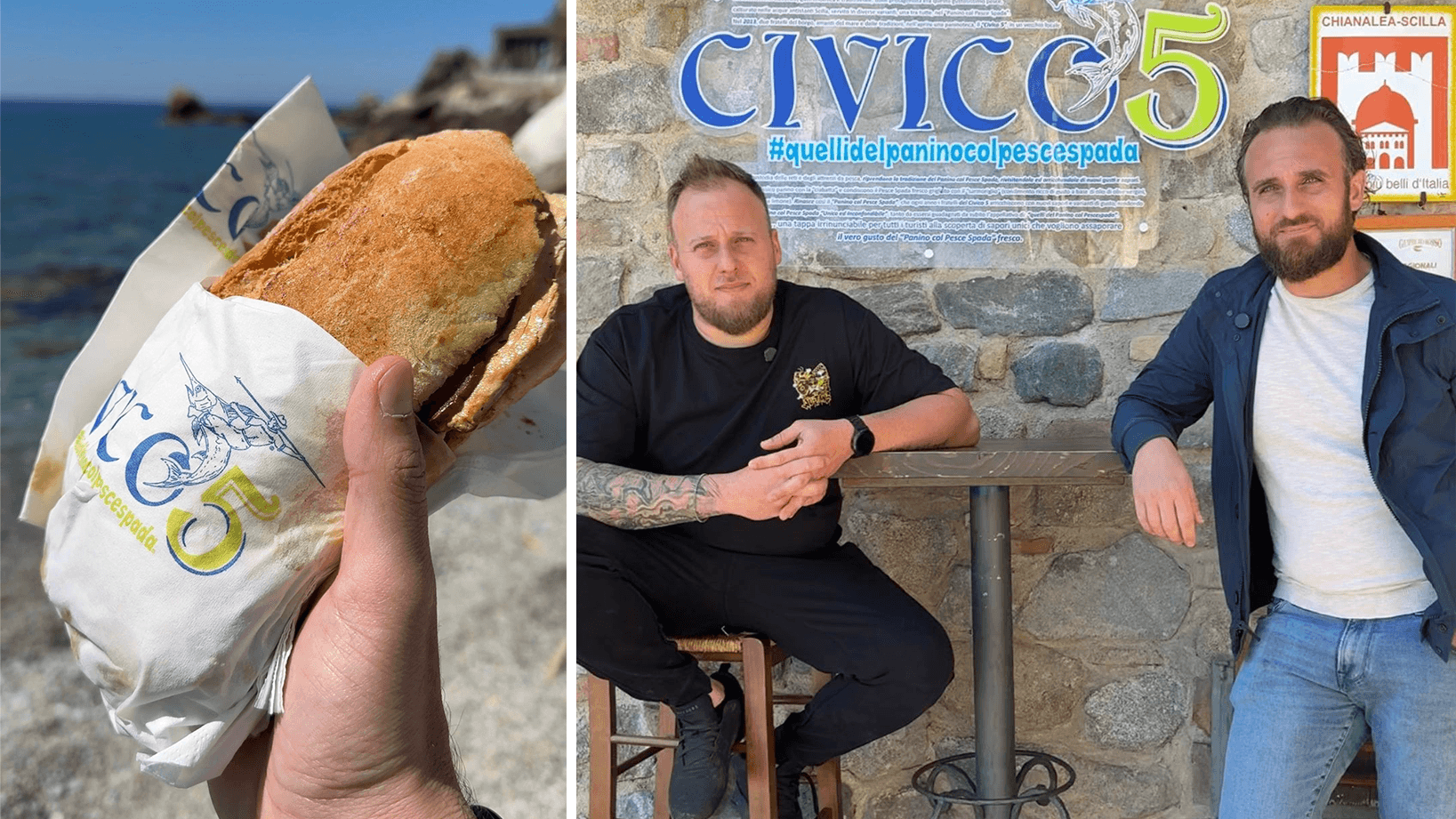 I due fratelli fondatori di Civico 5 e il loro panino con pesce spada a Scilla